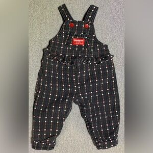 Vintage OshKosh B'gosh Black Denim Overalls-Red, Green, White Hearts Size 12M